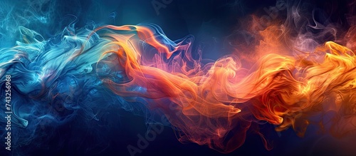 Various vibrant colored smokes intertwine and blend on a stark black background, creating a mesmerizing and enchanting display of movement and contrast.