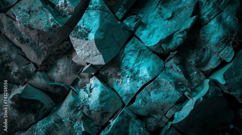 Blue green abstract background Gradient Toned rough cracked stone surface Teal background with space for design : Generative AI
