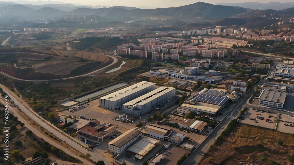 Aerial view of a postal center Castellon de la Plana Spain : Generative AI Aerial view of a postal center Castellon de la Plana Spain : Generative AI