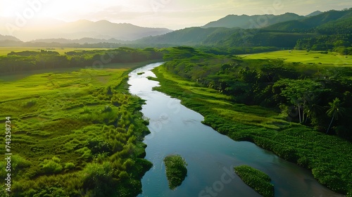 Aerial abstract view of Bojo River in Aloguinsan Philippines : Generative AI photo