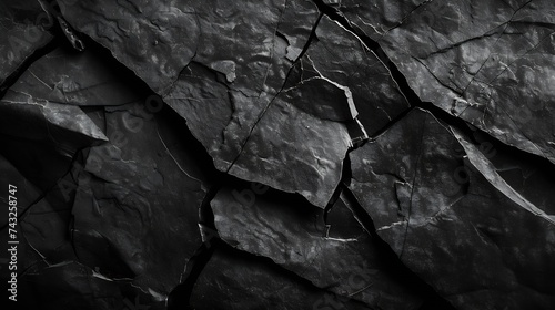 Black rock texture Cracked Mountain surface closeup Black grunge stone background with copy space for design : Generative AI