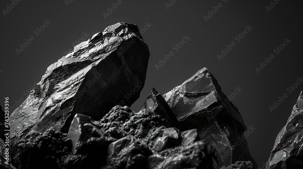 Black and white background Copy space Dark stone grunge background Mountain texture Closeup Web banner Wide Volumetric rock texture Panoramic : Generative AI