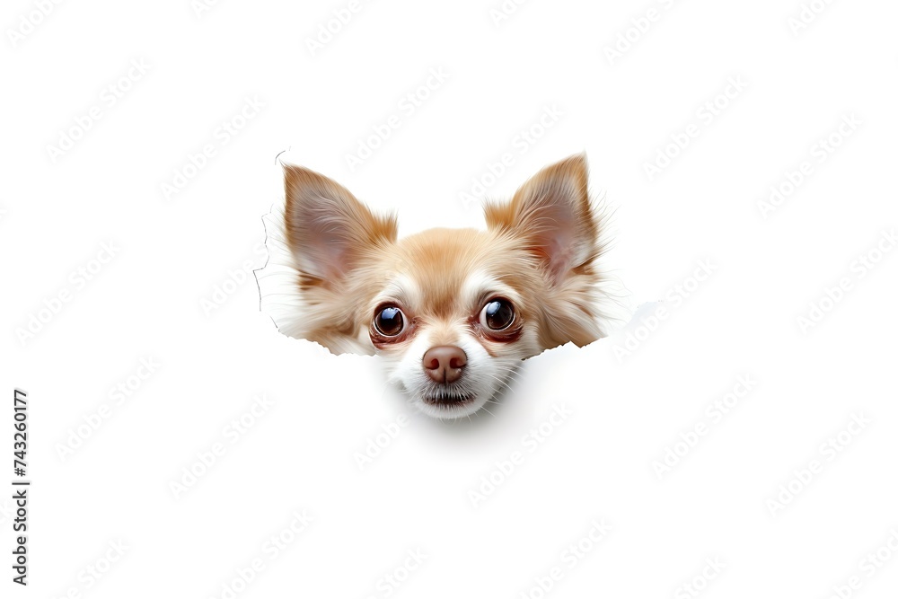 chihuahua peeks out right isolated on white background