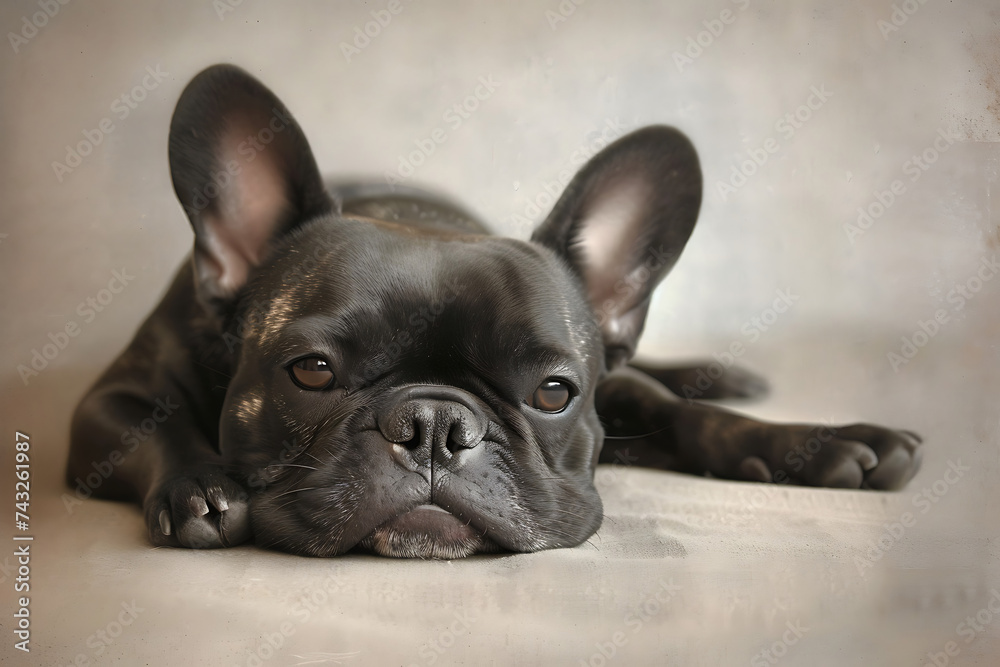 French bulldog lying on the floor in the room