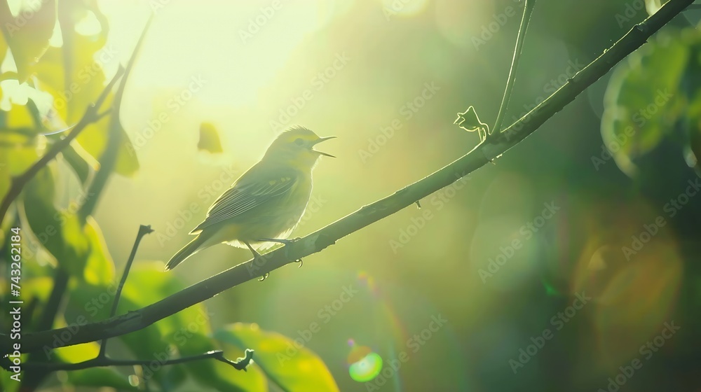 bird singing on branch : Generative AI - obrazy, fototapety, plakaty 