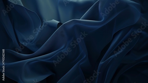 Navy blue elegant abstract background for design Silk satin fabric with nice folds Beautiful dark blue background with wavy lines Copy space : Generative AI