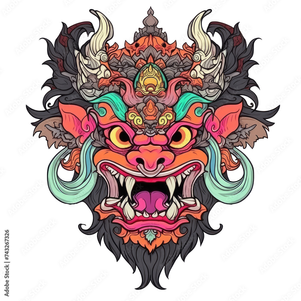 A red-faced barong with white horns A red-faced barong with white horns