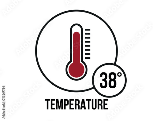 38° C vector. Temperature gauge thermometer design. Climate and weather forecast concept isolated on white background