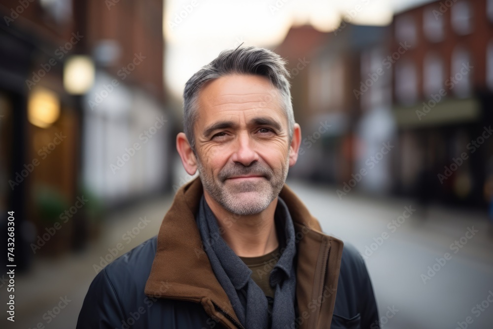 Portrait of a middle-aged man in a city street. Portrait of a middle-aged man in a city street.
