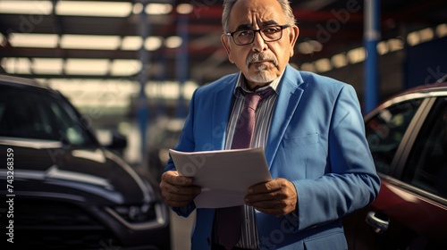 Portrait of a car salesman in a car dealership