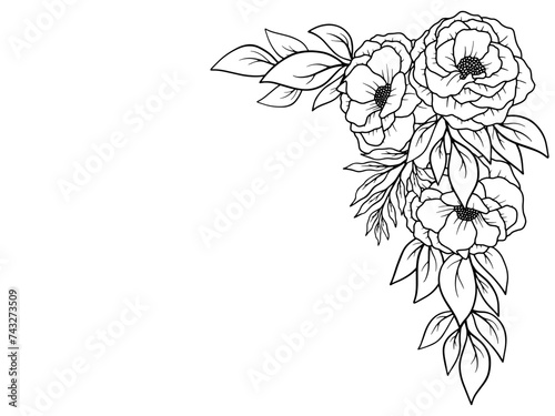 Outline Rose Flower Border Illustration