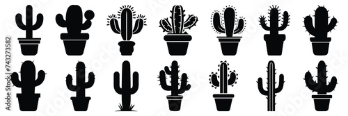 Cactus desert silhouettes set, large pack of vector silhouette design, isolated white background
