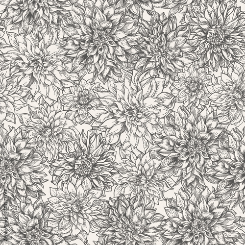 Floral seamless pattern with dahlia flowers. Graphic natural background.