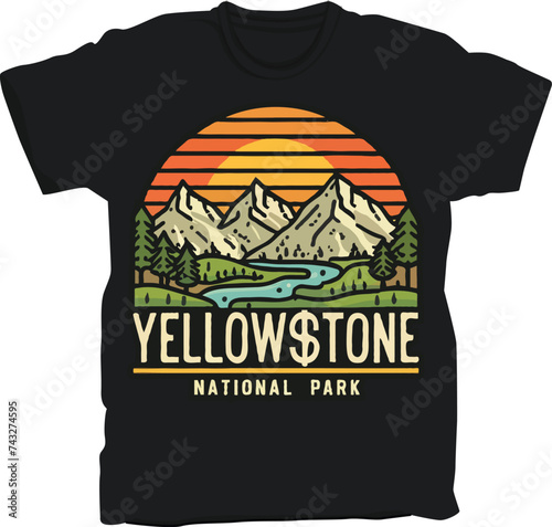 Yellowstone National Park t-shirt design, United States National Park sticker vector illustration design with adventure theme