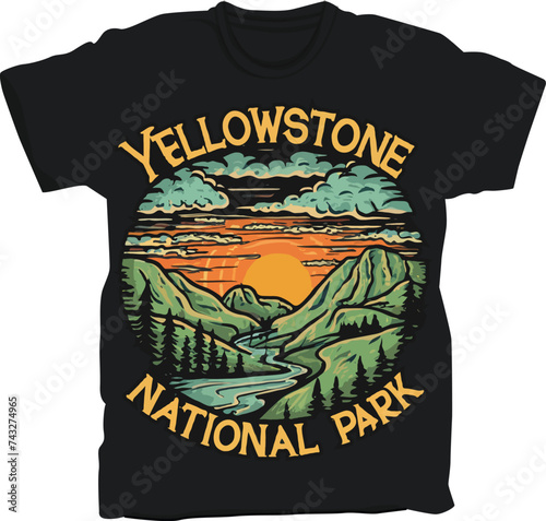 Yellowstone National Park t-shirt design, United States National Park sticker vector illustration design with adventure theme