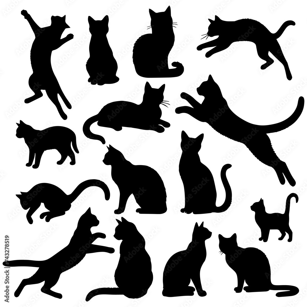 Fototapeta Vector illustration. Silhouette of cats set.