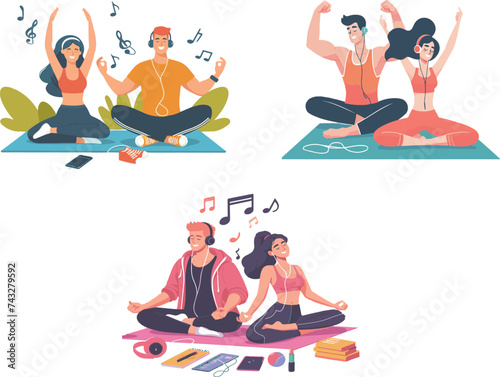 Harmonious Balance, Couples Embracing Wellness with Yoga and Music