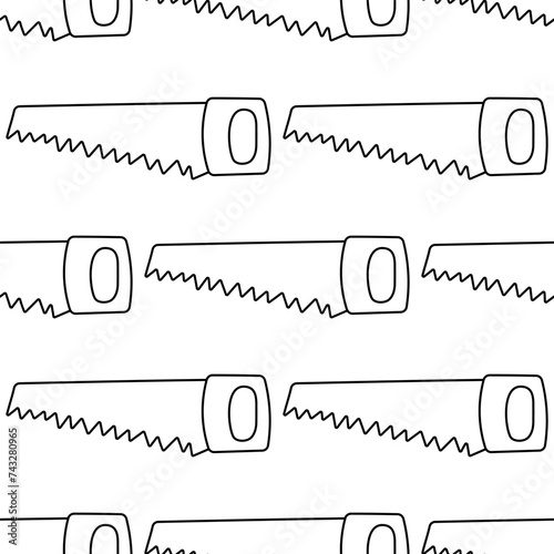 tool line metal saw for work in the garden. Vector hand drawn illustration.