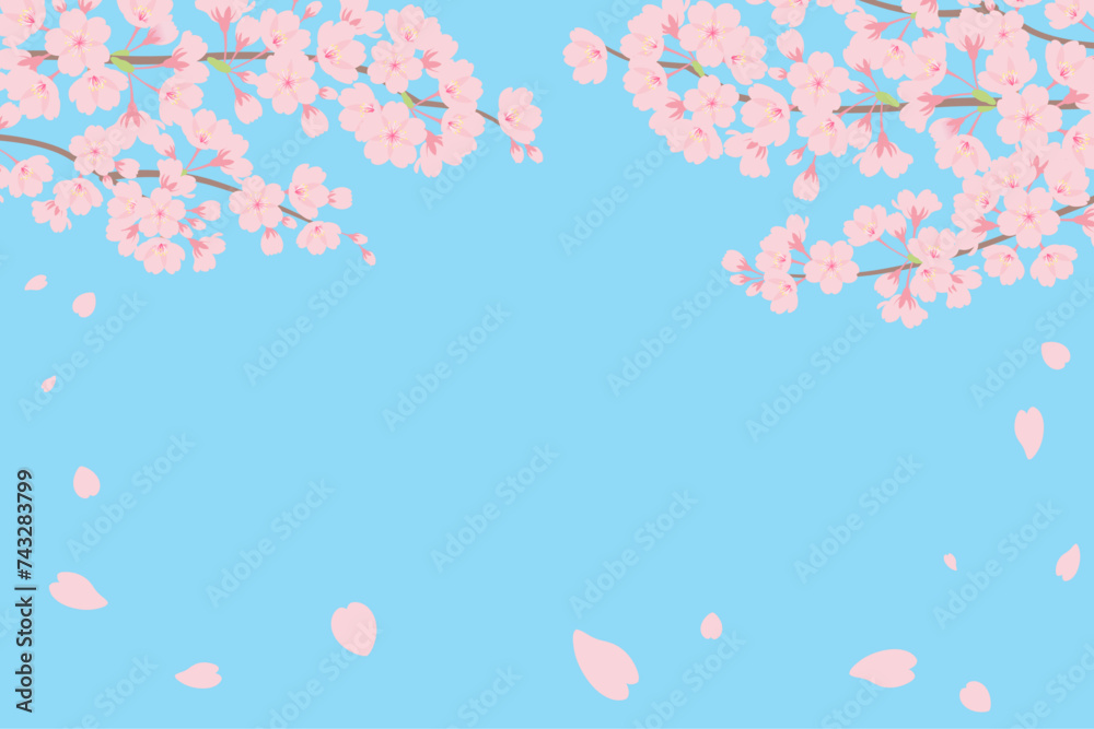 桜と青空のフレーム背景_ベクターイラスト