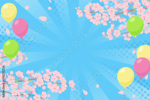 ポップな桜と風船の背景_ベクターイラスト