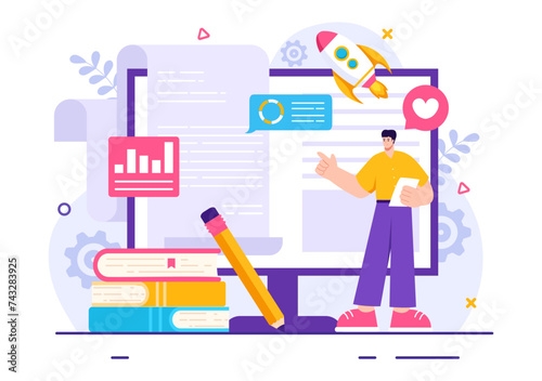 Digital Publishing Content Blog Marketing Writing Vector Illustration for Social Media or Webpage Organization in Flat Cartoon Background Design