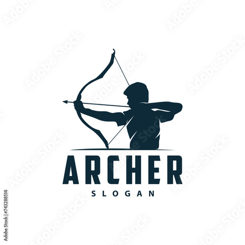 Archer logo vector silhouette warrior archery simple design bow and arrow template illustration