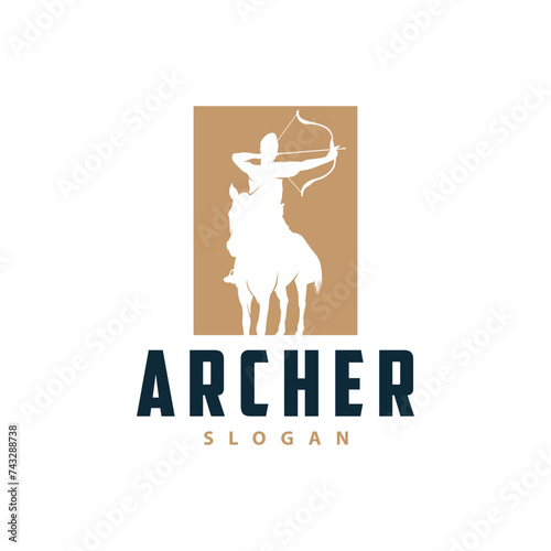 Archer logo vector silhouette warrior archery simple design bow and arrow template illustration
