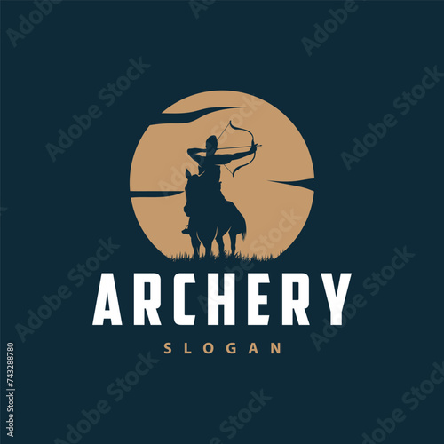 Archer logo vector silhouette warrior archery simple design bow and arrow template illustration