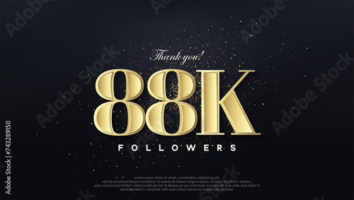 Design thank you 88k followers, in soft gold color.