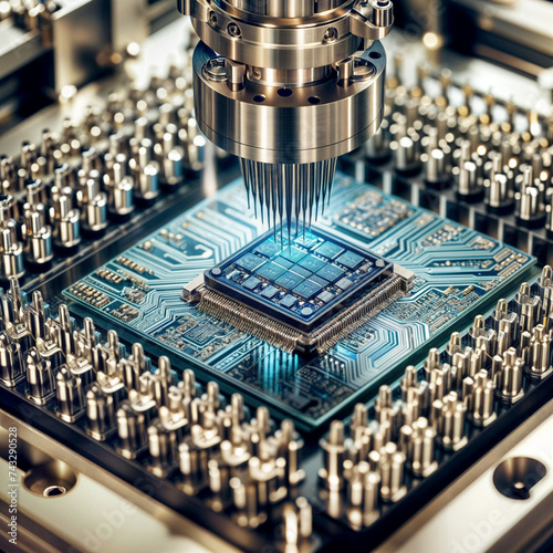 A machine is placing a chip on a motherboard