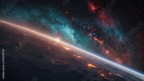 Epic Cosmic Landscape with Planets, Stars and Interstellar Clouds, Space Exploration Theme, Generative AI