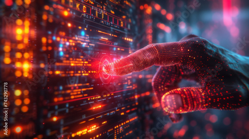 Biometric Payments This striking infographic depicts a world where biometric technology has transformed financial transactions. We see a persons hand scanning their palmprint photo