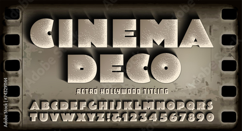 An early Hollywood Art Deco lettering style as used in classic cinema titles using 3d solid letters lit with dramatic light and shadow.