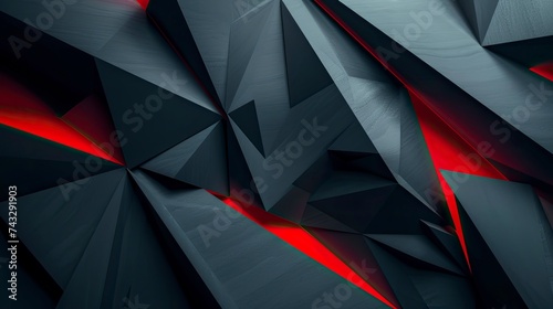 Modern black red abstract background. Minimal. Color gradient. Dark. Web banner. Geometric shape. 3d effect. Lines stripes triangles. Design. Futuristic. Cut paper or metal effect - generative ai