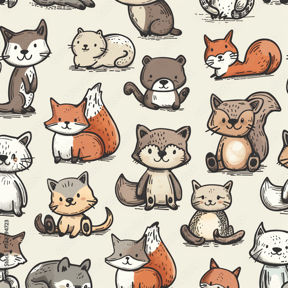 Seamless Pattern with Cute Forest Animals