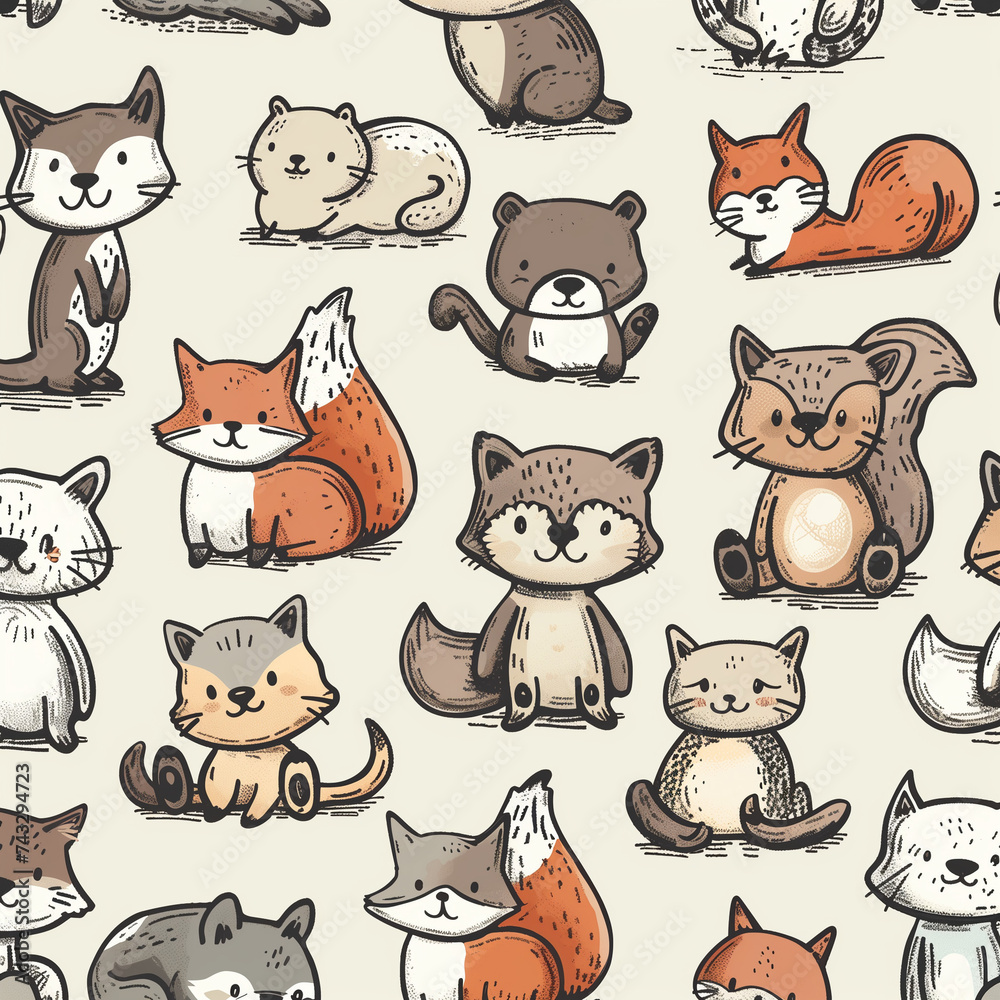 Seamless Pattern with Cute Forest Animals Seamless Pattern with Cute Forest Animals