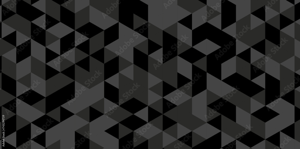 Seamless geometric pattern square shapes low polygon backdrop background. Abstract geometric wall tile and metal cube background triangle wallpaper. Gray and black polygonal background. Seamless geometric pattern square shapes low polygon backdrop background. Abstract geometric wall tile and metal cube background triangle wallpaper. Gray and black polygonal background.