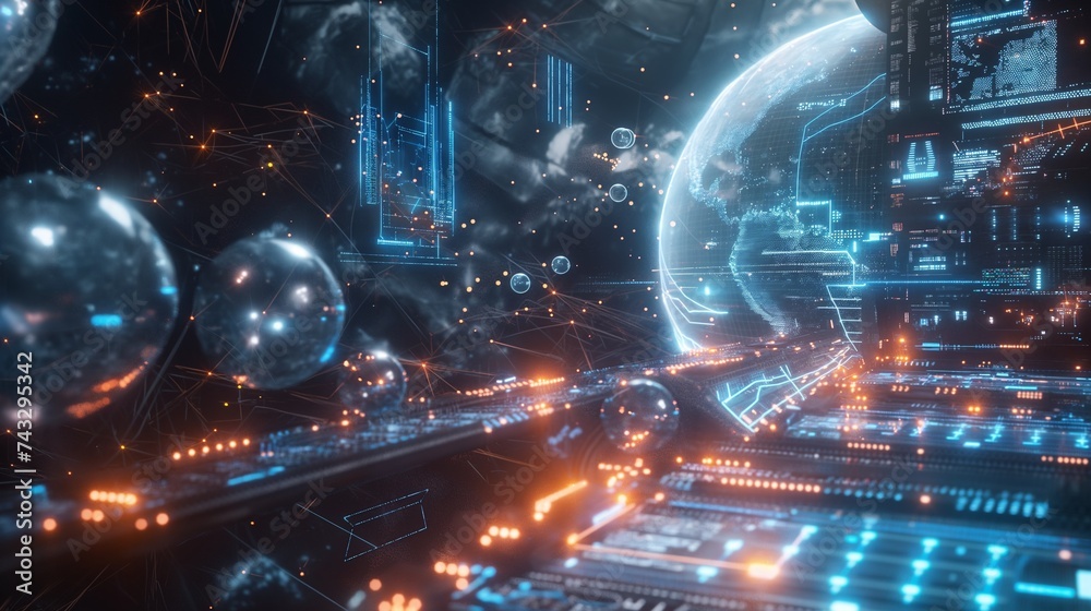 Intricate neural network visualization with glowing connections and nodes, representing AI algorithms at work. Intricate neural network visualization with glowing connections and nodes, representing AI algorithms at work.