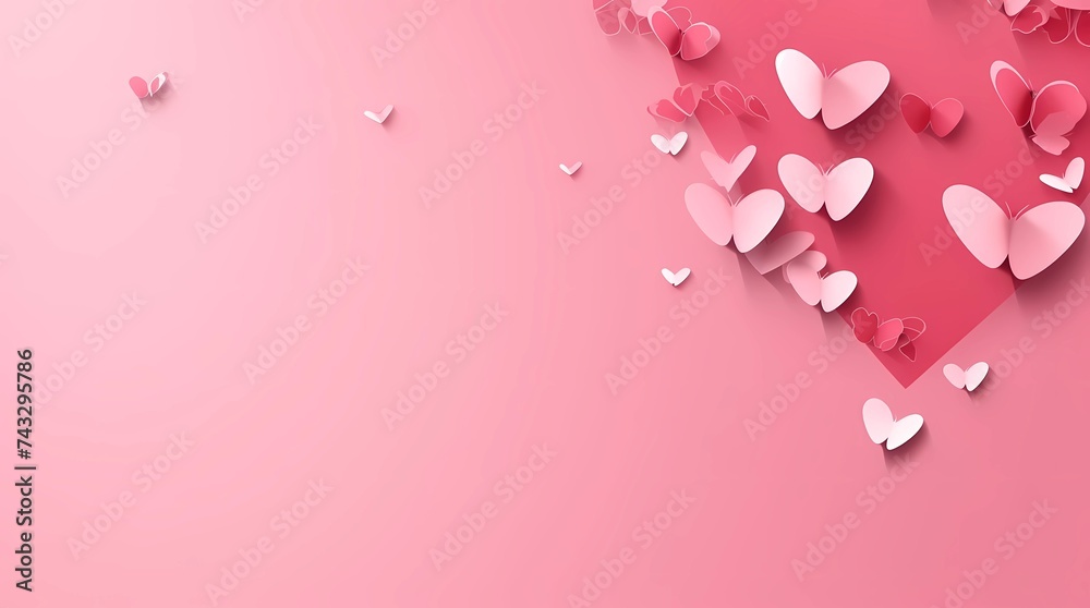 Valentines day background with paper hearts and copy space, Generative AI illustrations.