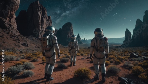Astronauts Exploring Alien Landscapes in Interplanetary Exploration, Generative AI