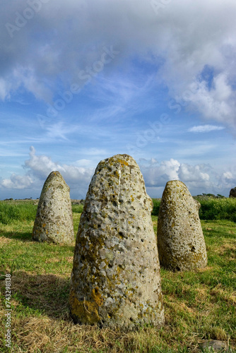 Menhir stones from the bronze age at Archeological site of Tamuli, Sardinia island, Italy