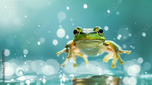 Leap day, 29 February 2024 greeting card with cute jumping Green Frog and Happy Leap Day text. Leap year, one extra day