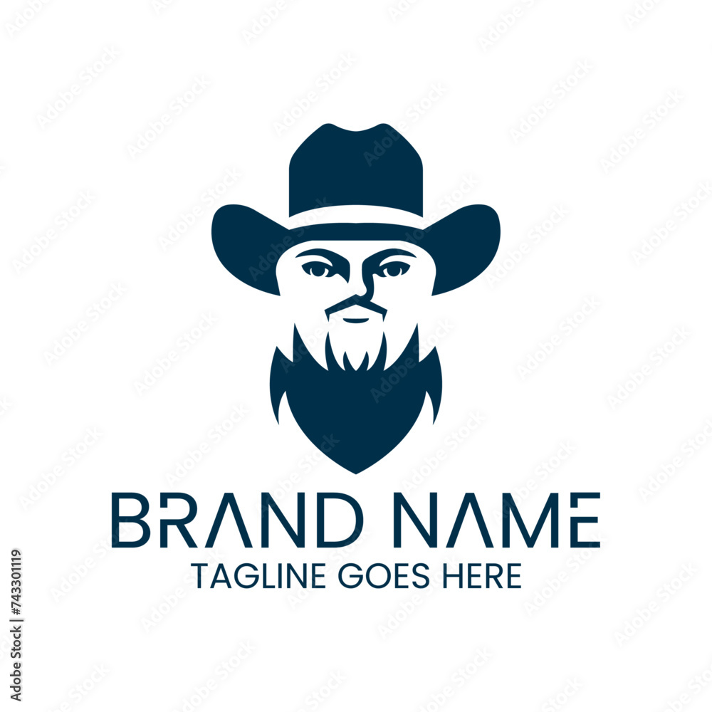simple beard man with the cowboy hat logo