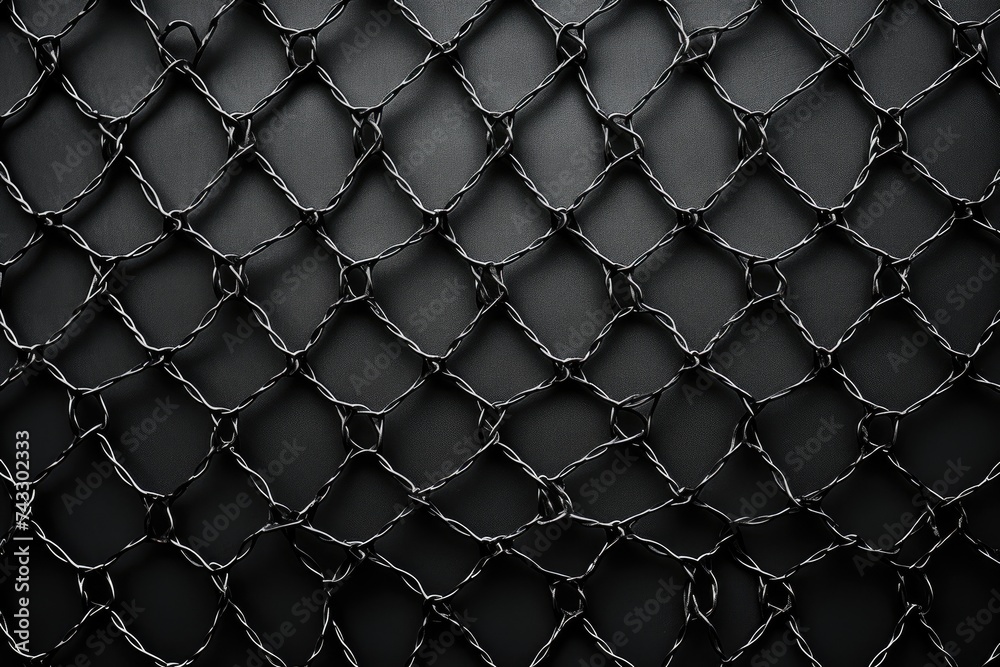 Fototapeta premium Black metal mesh on a black background.