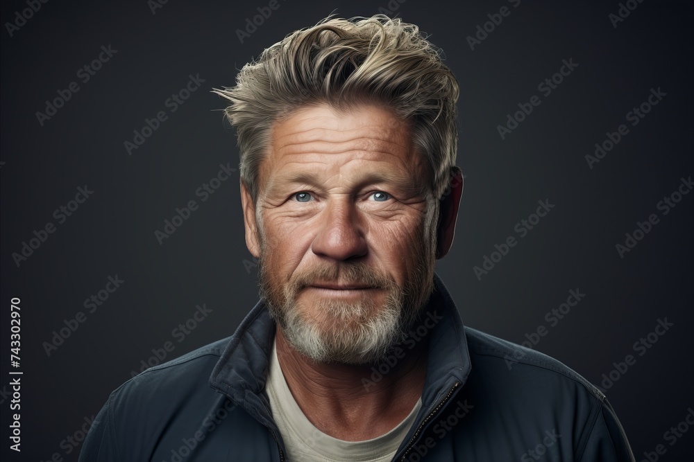 Portrait of a handsome middle-aged man over dark background.