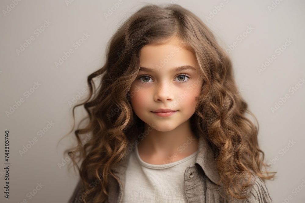 Portrait of a cute little girl with long curly hair. Studio shot. Portrait of a cute little girl with long curly hair. Studio shot.