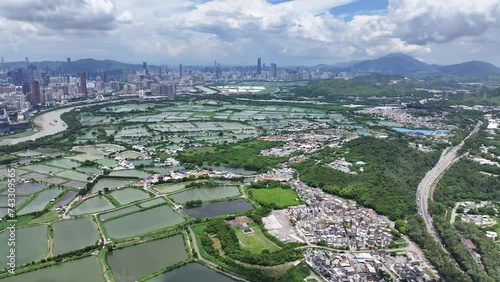 Marshes Nature Reserve wetland Countryside in New Territories Hong Kong Northern Metropolis Development, Drone Aerial Skyview of Fish Pond in Nam Sang Wai San Tin Ngau Tam Mei Mai Po Lok Ma Chau Yuen  photo