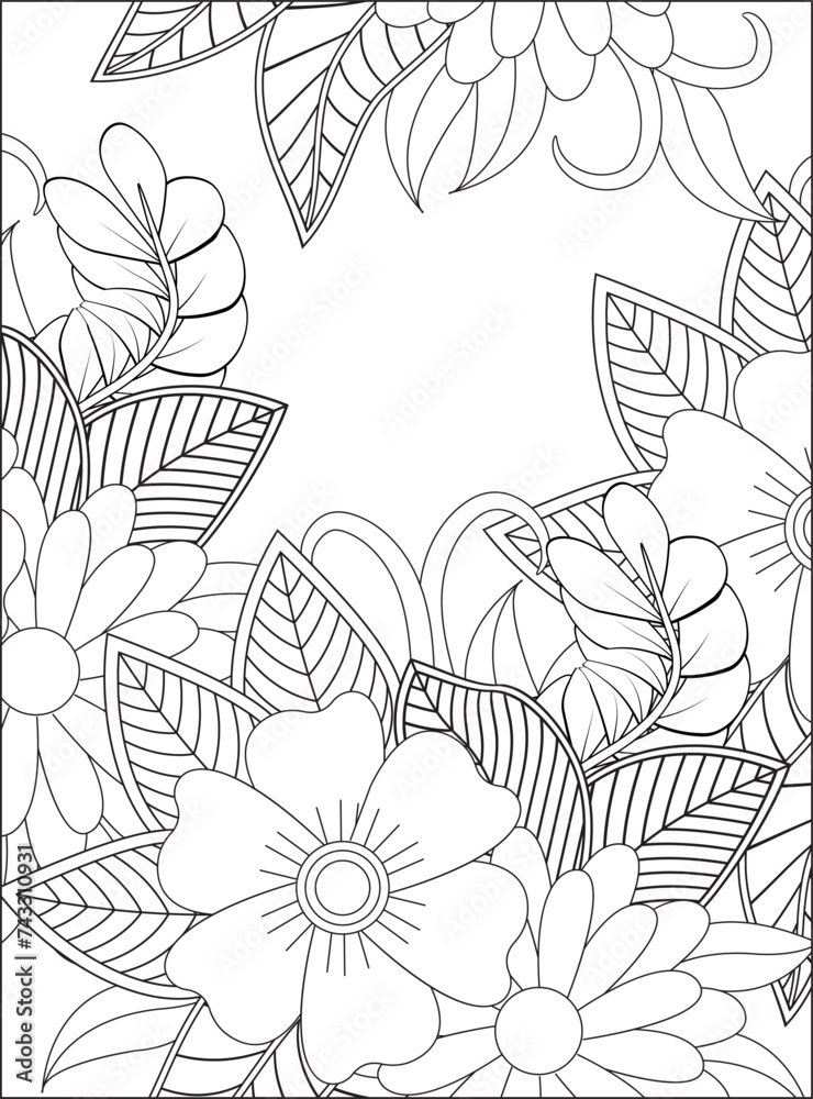 Fototapeta premium Flowers Leaves Coloring page Adult.Contour drawing of a mandala on a white background. Vector illustration Floral Mandala Coloring Pages, Flower Mandala Coloring Page, Coloring Page For Adul