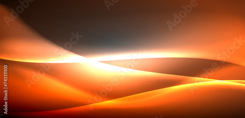 Neon-lit waves surge across background, mesmerizing dance of luminescence and motion. Dynamic backdrop captures essence of energy and modern aesthetics