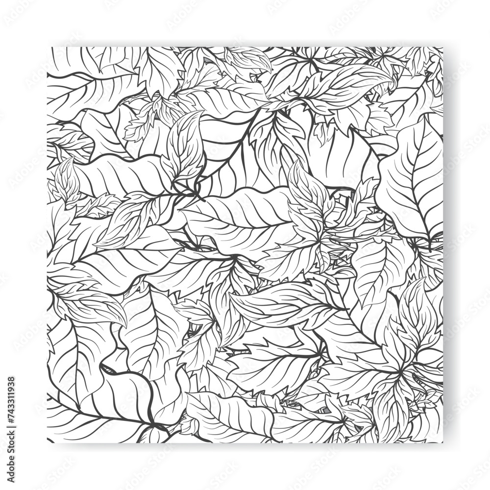 Fototapeta premium pattern with leaves. Black and white vector illustration.